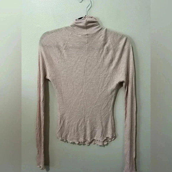 NWOT Free People Pink Skyline Thermal Ribbed Ruffle Trim Mock Neck Top S - Picture 5 of 7